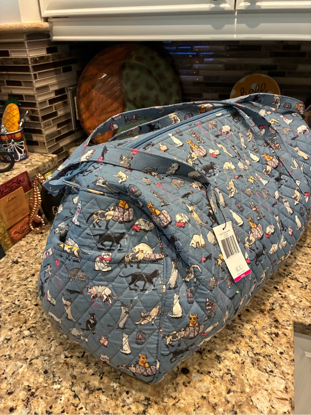 Quilted Blue Cat’s Meow Print Vera Bradley. Weekender Bag